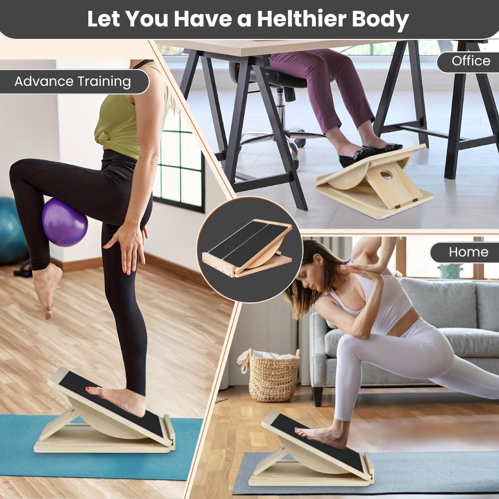 ABCDLIFE 2-in-1 Fitness Slant Board for Calf Stretching Adjustable Incline Board for Mobility, Rehab, Yoga, Pilates, Planter Fasciitis Calf Stretcher Balance Board for Feet Heel Ankle – Portable