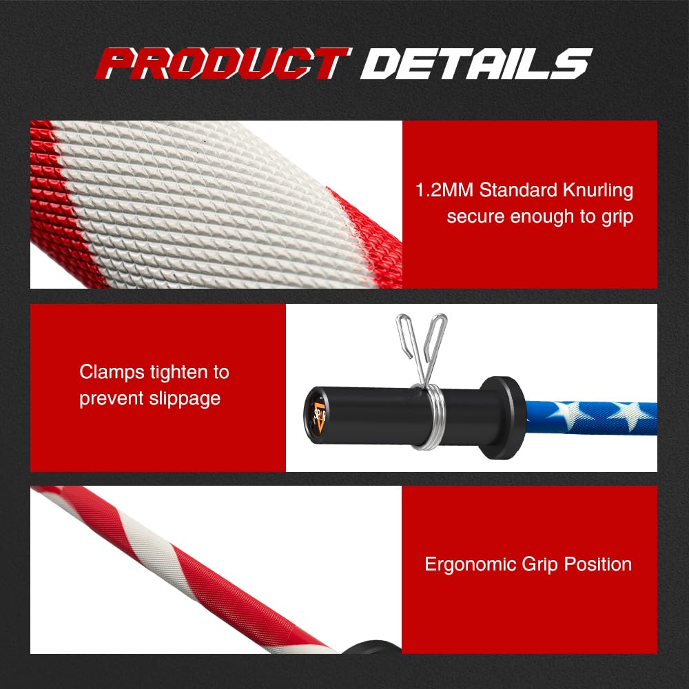 4FT Olympic Barbell Bar, 47Inch Straight Weight Bar with 2 Collars, Solid Olympic Bar with Bearings, 500Lbs Capacity Weightlifting Bar for Home Gym Strength Training, Suitable for 2 Inch Plates, Stars