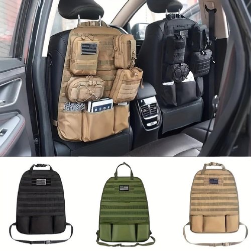Tactical Molle Car Seat Back Organizer, Molle Multi-function Outdoor Tool Storage Bags with USA Flag Patch, Military Tactical Backpack Organizer Pouches, Multi-Pocket Carabiner Pouch (black)