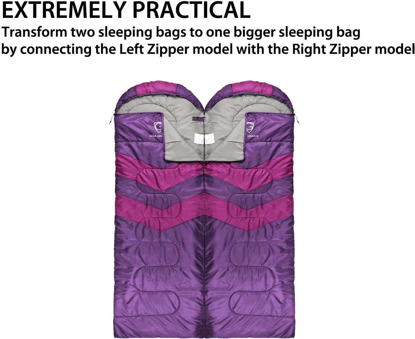 Gold Armour Sleeping Bags for Adults Cold Weather & Warm - Backpacking Camping Sleeping Bag for Kids 10-12, Girls, Boys - Lightweight Compact Camping Essentials Gear Accessories, Left Zipper