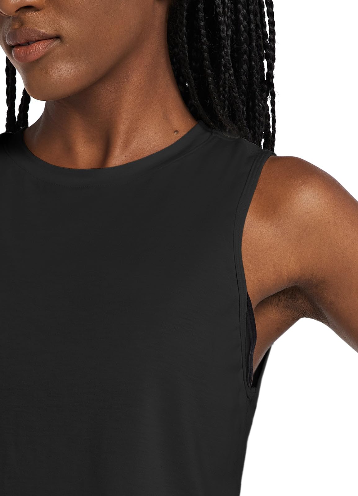 baleaf Workout Tops for Women Crop Tank Top Quick Dry Athletic Gym Exercise Sleeveless Shirts Muscle Yoga Loose Fit Black M