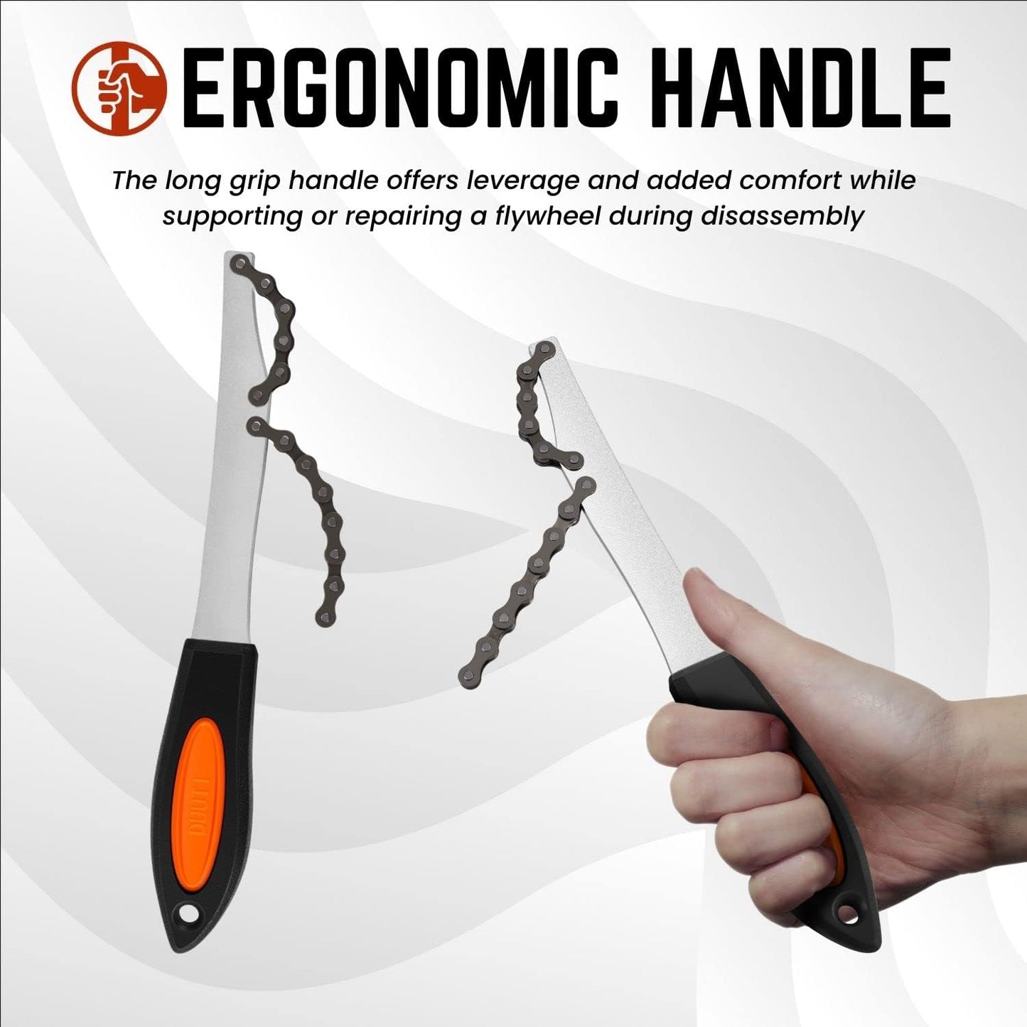 Flexzion Chain Whip - Bike Cassette Removal Tool Sprocket Remover with Rubber Coated Handle Grip - Compatible with Shimano, Sram Cassette Sprocket Remover