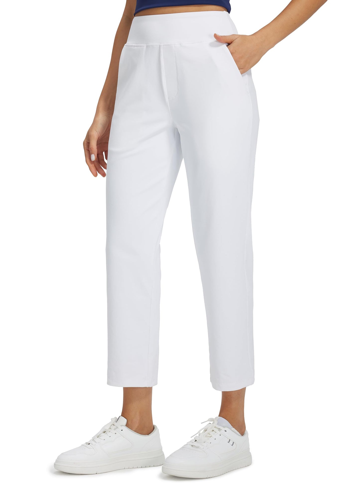 Libin Women's Pants with 4 Pockets Golf Pants 25''High Waisted Stretchy Ankle Pant for Travel Casual Athletic Busniess Work White S