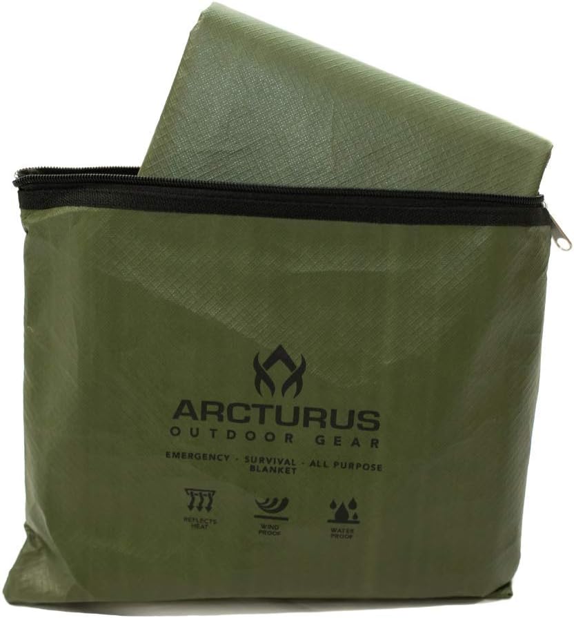 Arcturus Insulated Tarp | Reusable Heavy Duty Thermal Survival Blanket – 60 x 82 inches, Reflects 90% Body Heat, Waterproof, Windproof, 3-Layer Design, Reinforced Grommets, Olive Green