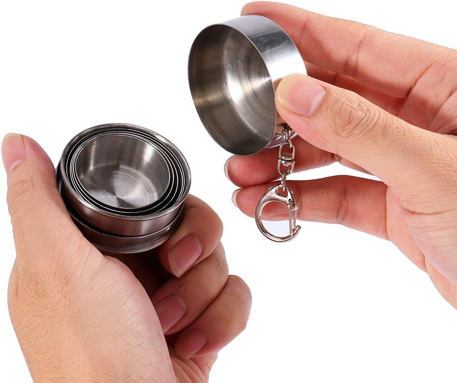 Fdit Travel Folding Cup S/M/L Stainless Steel Cup Camp Keychain Design Retractable Telescopic Collapsible Cup(S)