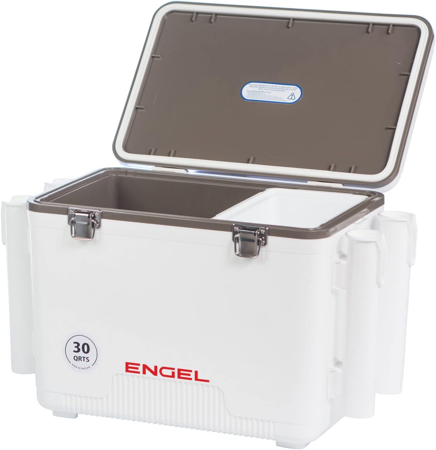 Engel UC30 30qt Leak-Proof, Air Tight, Fishing Drybox Cooler with Built-in Fishing Rod Holders, Also Makes The Perfect Hard Shell Lunchbox for Men and Women in White