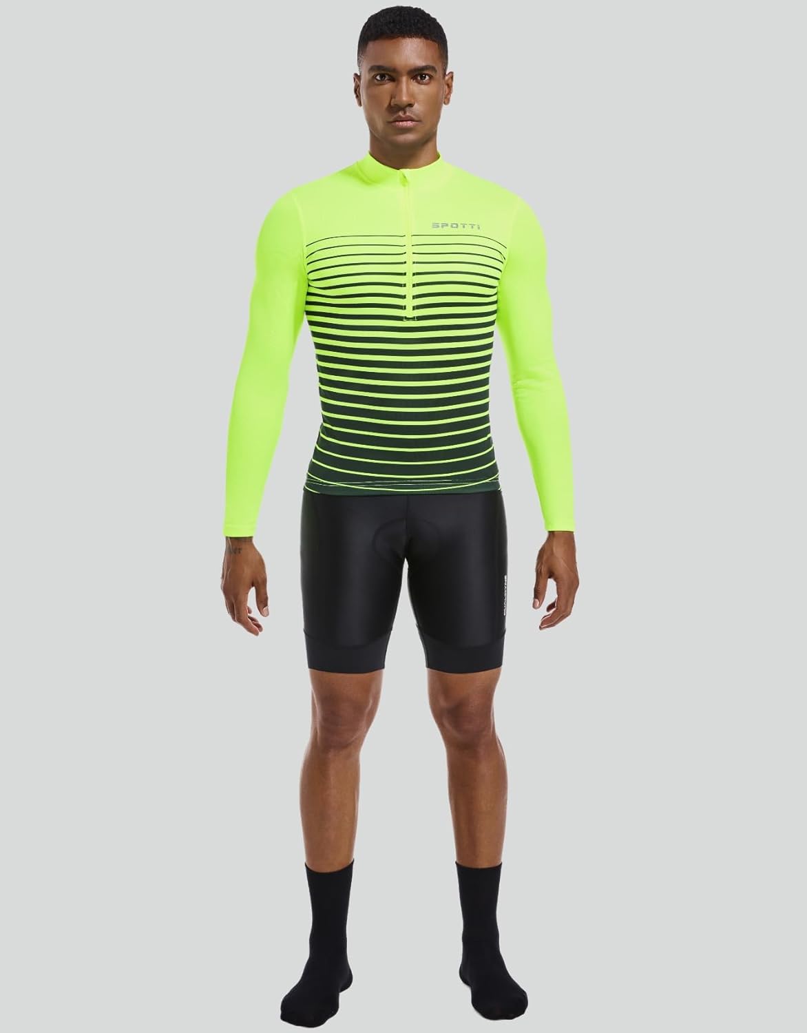 Spotti Men's Cycling Bike Jersey Long Sleeve with 3 Rear Pockets - Moisture Wicking, Breathable, Quick Dry Biking Shirt