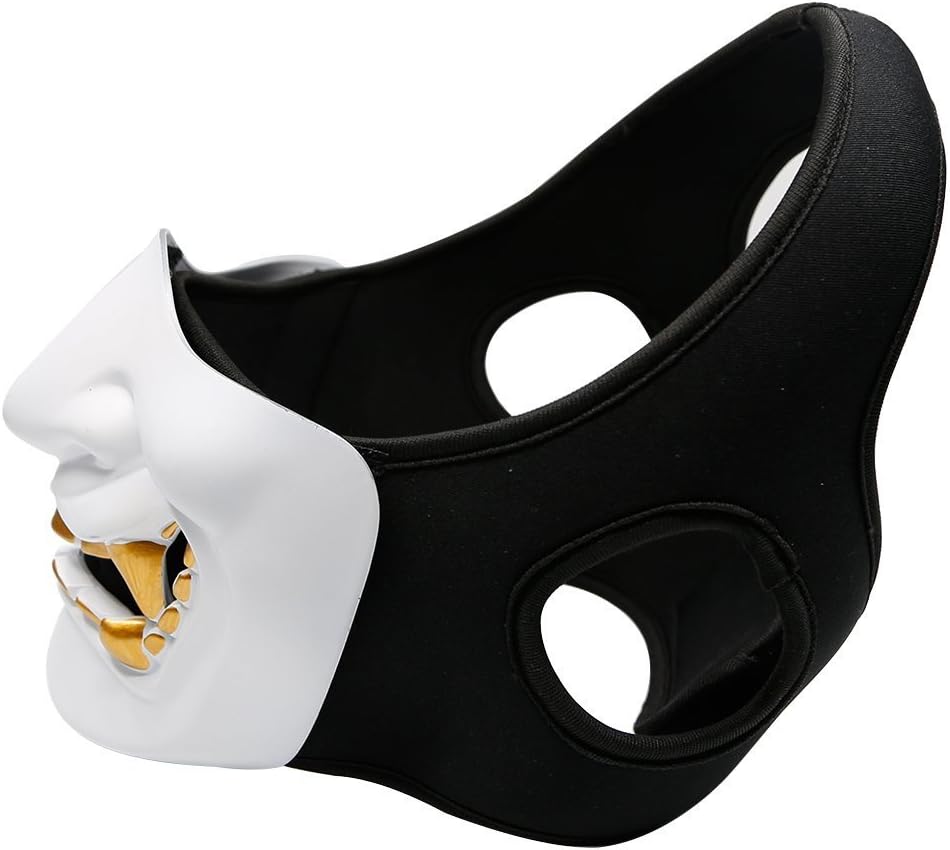 ATAIRSOFT Halloween Costume Cosplay BB Gun Evil Demon Monster Kabuki Samurai Hannya Oni Half Cover Airsoft and Prop Mask