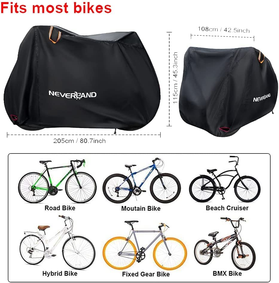 NEVERLAND Bike Cover Outdoor Waterproof Bicycle Covers Storage for 2 or 3 Bikes with Lock Hole Sun Rain Wind Dust Proof for Mountain Road Exercise Electric Hybrid Cruiser Bike