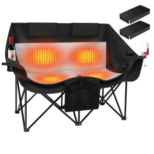Sobalai Heated Double Camping Chair with 2 20000mAh Battery Pack, 2 Control Switches 2-Person Loveseat, 550 lbs for Outdoor Sports, Picnics, Rugby Match, Lawn. Make Your Autumn and Winter Warmer