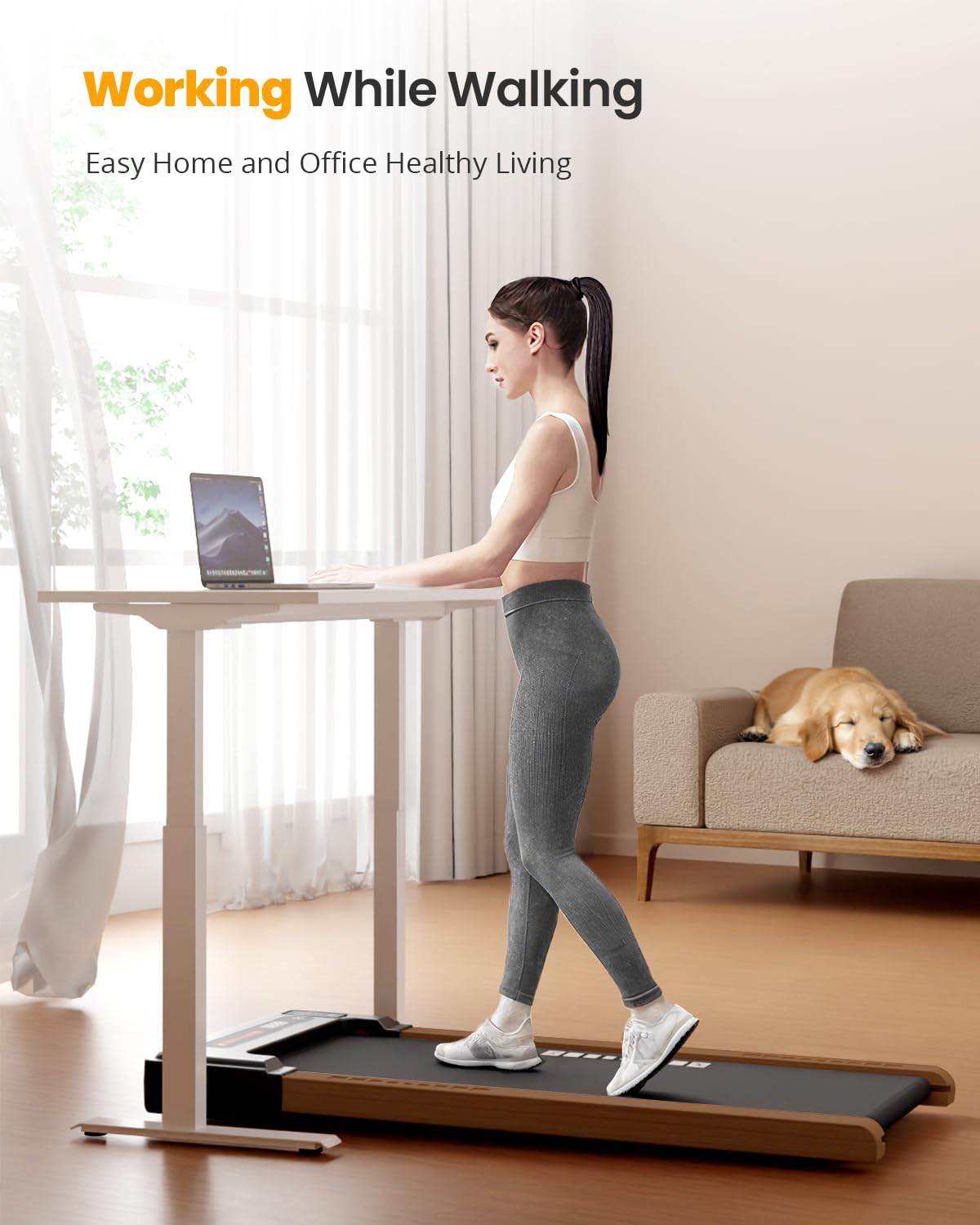 FYC Wooden Walking Pad Treadmill - Quiet, Compact for Home Use - 265lbs Capacity, Remote Control, Installation - Free, Ideal Walking Pad for Small Spaces