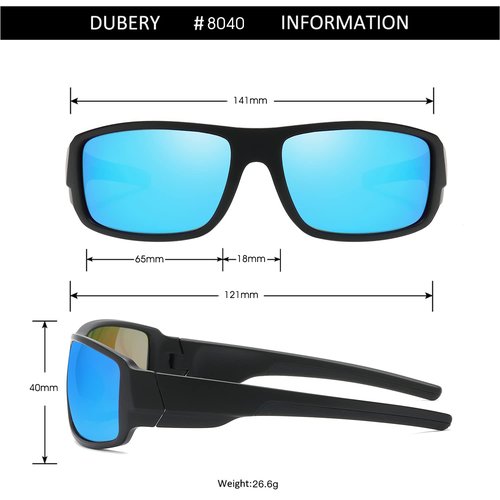 DUBERY Polarized Sports Sunglasses for Men Women Baseball Cycling Golf Fishing 100% UV Protection Shades D8040,Black/Blue