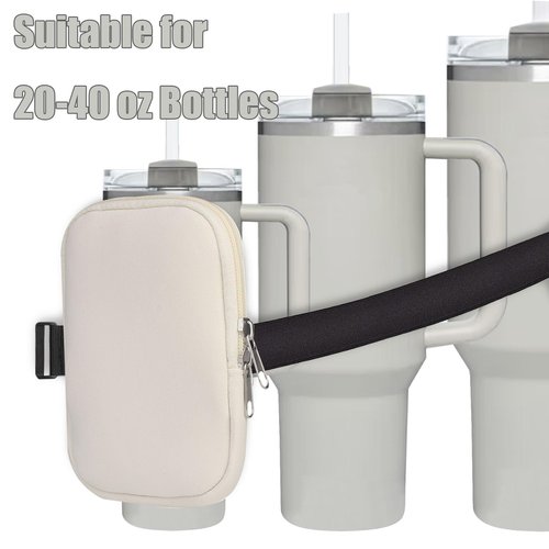 Stanley Water Bottle Pouch Compatible With Quencher Adventure Cup 30oz/40oz - Cream White Tumbler Bag With Strap for Phone, Cash, Card, Keys - Gym Water Cup Accessories