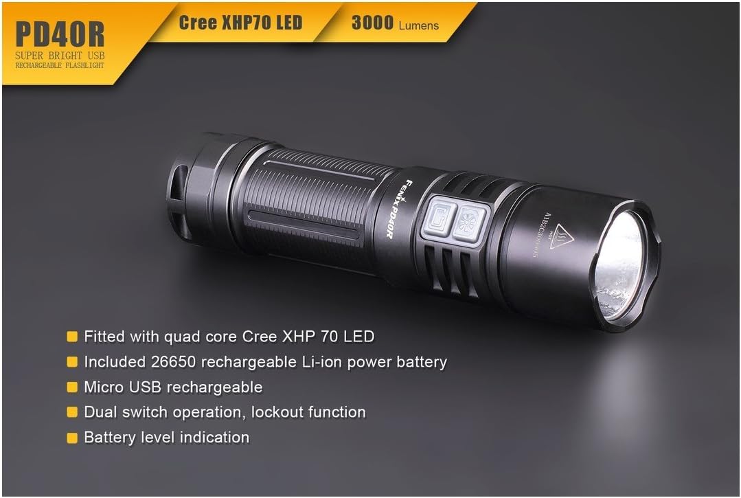 Fenix Flashlights Fenix PD Series PD40R 3000 Lumens Black Flashlight