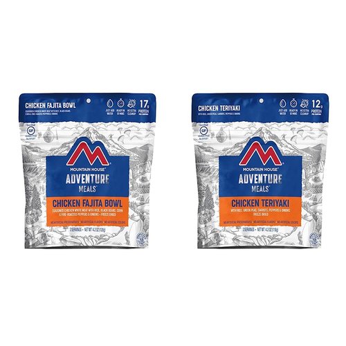 Mountain House Chicken Fajita Bowl | Freeze Dried Backpacking & Camping Food | 2 Servings | Gluten-Free and Mountain House Chicken Teriyaki with Rice | Freeze Dried Backpacking & Camping Food | 2 Servings | Gluten-Free