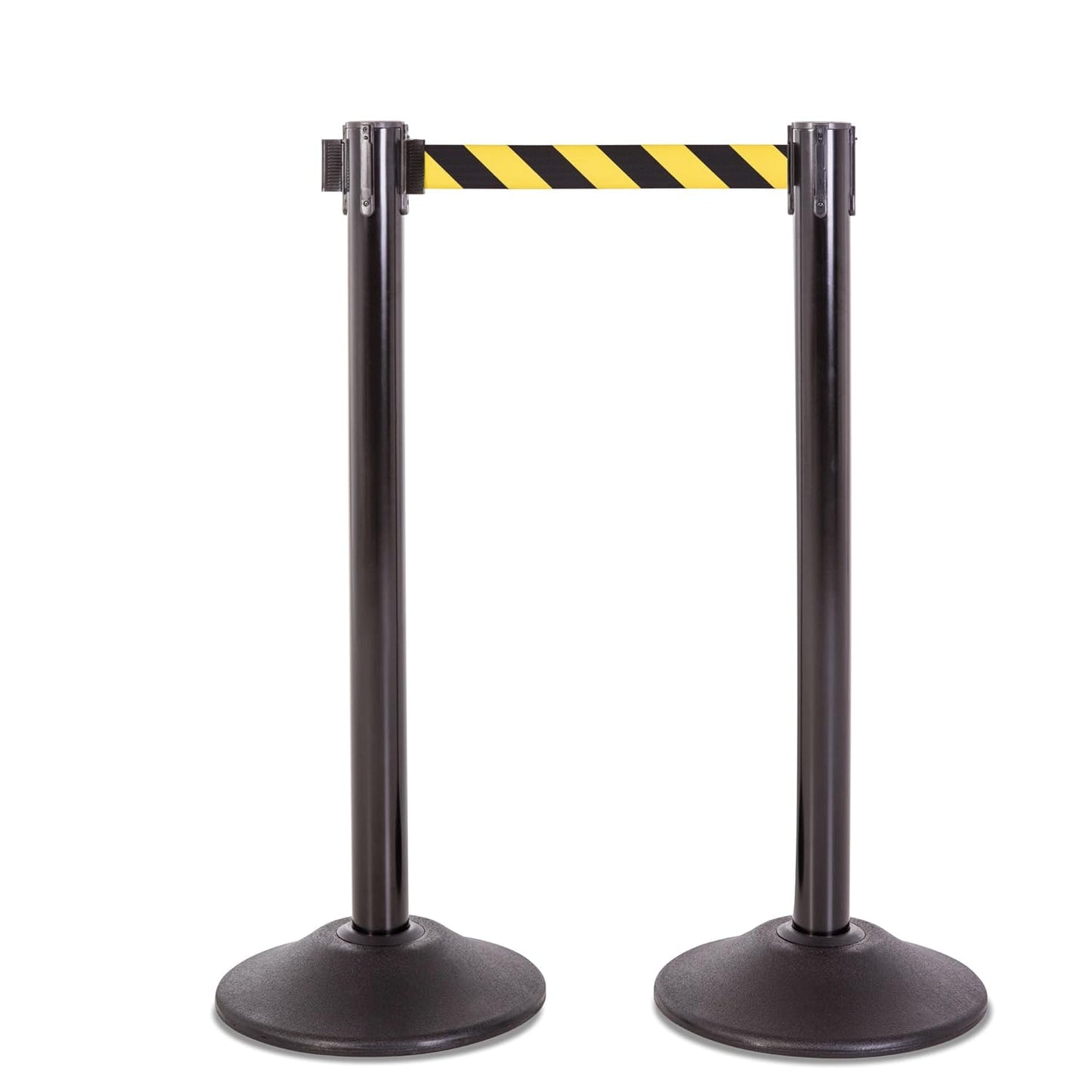 US Weight Black Heavy Duty Premium Steel Stanchion with Black 7.5-Foot Retractable Belt, 2 pack