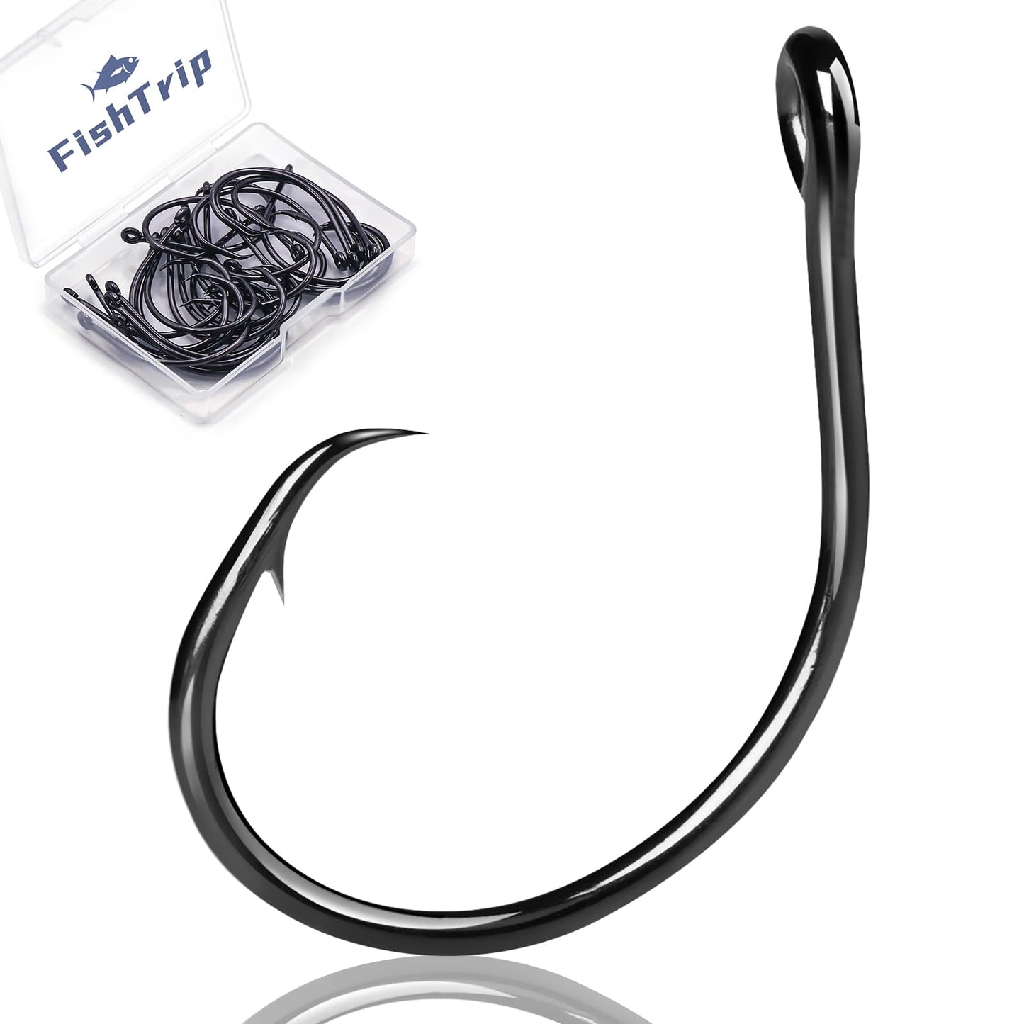 FishTrip Inline Circle Hooks Saltwater - Fishing Catfish Hooks 25pcs Black/Wide Gap/Non-Offset for Bass Salmon Striped Size 4#