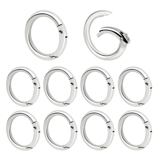 10 Pack Spring O Rings Round Carabiner Clip Key Ring Buckle Zinc Alloy Round Spring Snap Hooks for Keychain Keyring DIY Purse Handbag Chain Rings Clip Replacement (Silver)