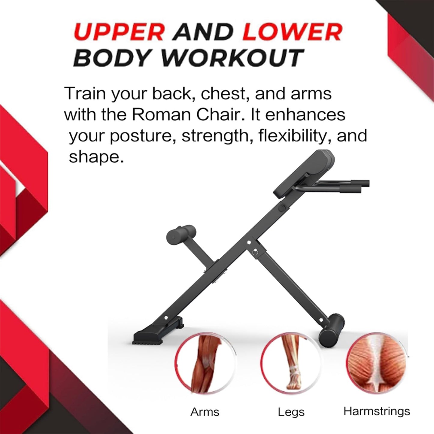 45-Degree Hyperextension Roman Chair - Adjustable Height and Back, Sturdy and Comfortable - Glute, Hamstring, and Ab Workouts - Foldable Sit Up Gym Bench for Home ★