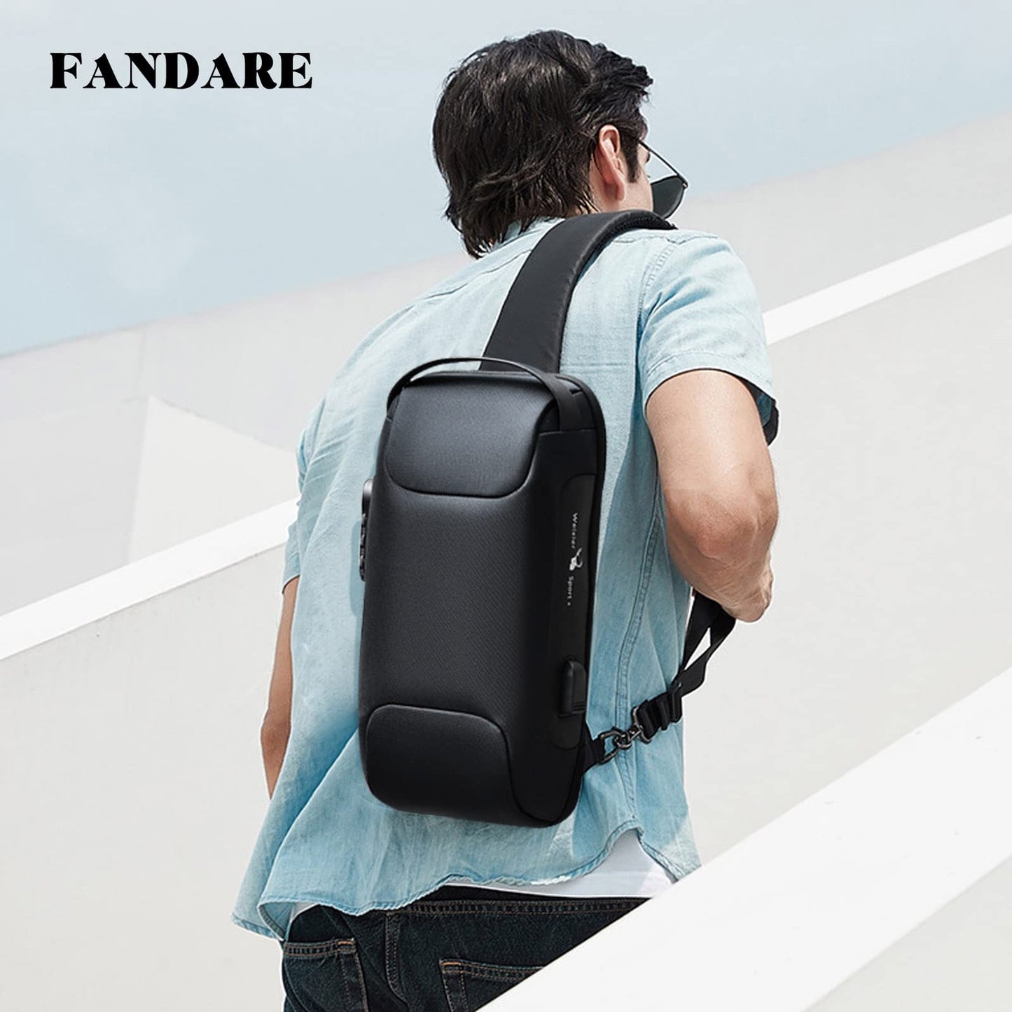 FANDARE Anti-Theft Sling Bag Chest Shoulder Backpack Crossbody Bags for Men Women Cover Pack Hiking Small Rucksack with USB Charging Port for Business Travel Hiking Bicycle Sport Gym Pack Black