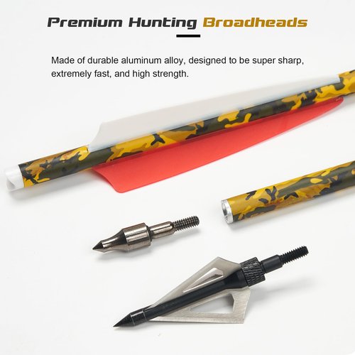 TOPARCHERY 20 Inch Carbon Crossbow Bolts 12 Pack and 6 Pack Crossbow Broadheads Set - Premium Crossbow Arrows with 4 Inch Vanes and Removable Field Tips for Hunting and Outdoor Practice