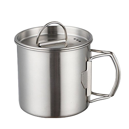 Tomotato Camping Cup with Lid, 12oz Stainless Steel Water Cup Mug with Foldable Handles and Lid, Portable Backpacking Mugs for Outdoor Camping Hiking(350ml)