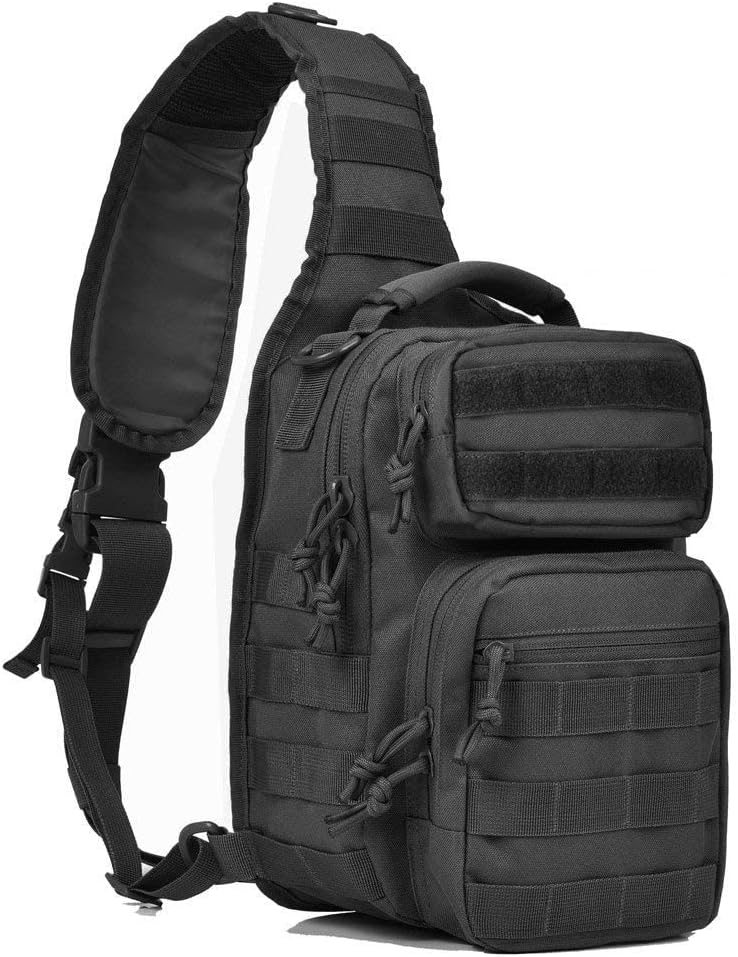 FAMI Tactical Sling Bag Pack Military Rover Shoulder Backpack EDC Assault Range Bag, Water-Resistant with Flag Patch