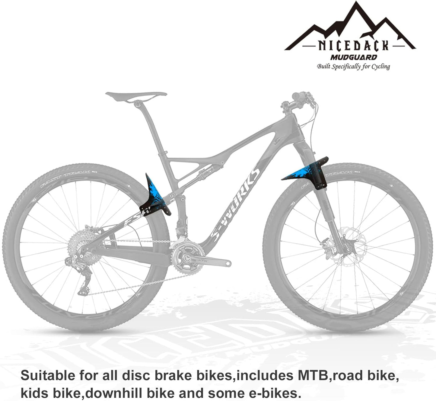 NICEDACK Bike Fender, Adjustable MTB Mud Guard, Front and Rear Compatible Mudguards, Fits 650B 20" 26" 27.5" 29 inch Fat Tire Bikes and All Disc Brake Bicycles