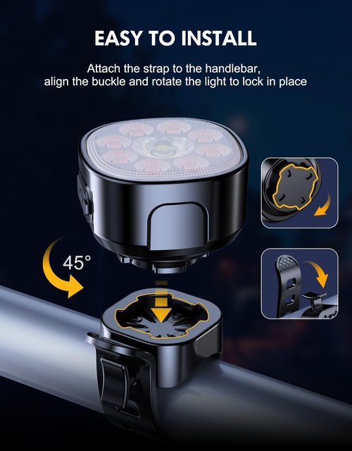 Cuvccn Bike Lights [8+7 Modes], USB Rechargeable Bike Lights Front and Back, Ultra Bright with Spotlight & Floodlight, IP65 Waterproof Bicycle Lights for Road Mountain Day/Night Cycling Safety