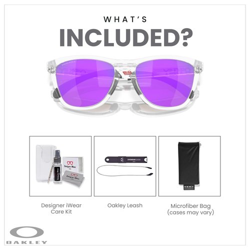 OAKLEY Frogskins Range OO9284 928412 55MM Matte Clear/Prizm Violet Square Sunglasses for Men For Women+ Bundle Accessory Leash Kit, Microfiber Pouch