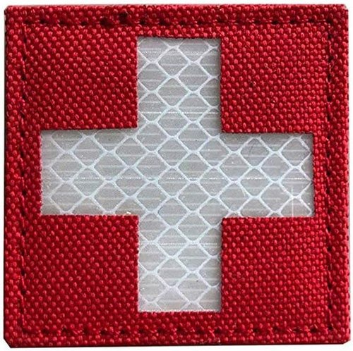 Red Bottom White Reflective Medic Patches Tactical Medical Patches Hook-Fastener Backing Cross Medical Rescue Ir Chapter Reflective Pack Tactical Bag Accessories