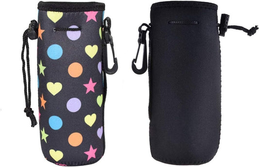 AF-WAN Protable Neoprene Insulated Water Drink Bottle Cooler Carrier Cover Sleeve Tote Bag Pouch Holder Strap for Women Men Biker Travel Cycling Climbing Sports(Black+Black)