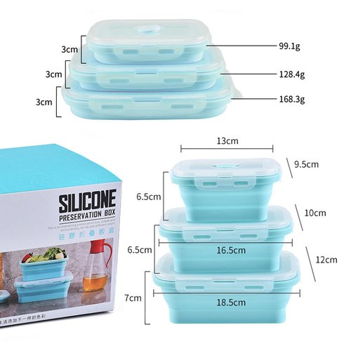 RoseFlower 3PCS Collapsible Bowl Sets, Portable Silicone Collapsible Bowls for Camping, Camping Dishes with Lids for for Microwave, Dishwasher, Freezer, Camping Bowls for Travel and Picnic(Blue)