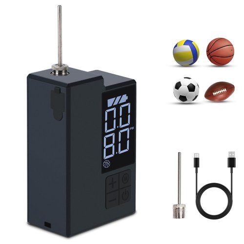 Electric Ball Pump for Sports Balls, Basketball Pump with Needle, Electric Pump with Pressure Gauge and Digital LCD Display, Automatic Ball Pump for Soccer, Basketball, Volleyball, Rugby Ball, Black