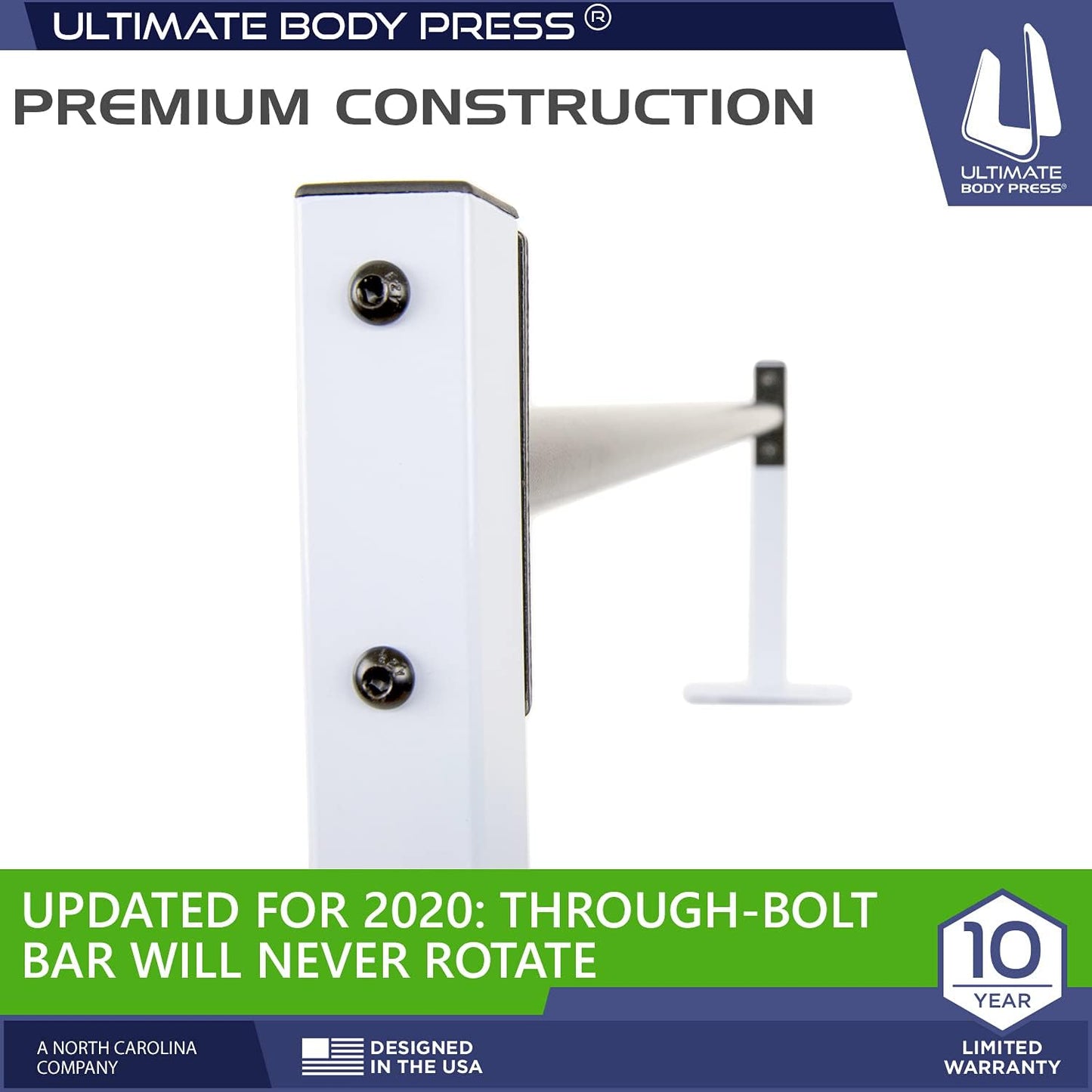 Ultimate Body Press Ceiling Mount Pull Up Bar - 48” Straight Bar & 14” Risers for 16”/24” Joists
