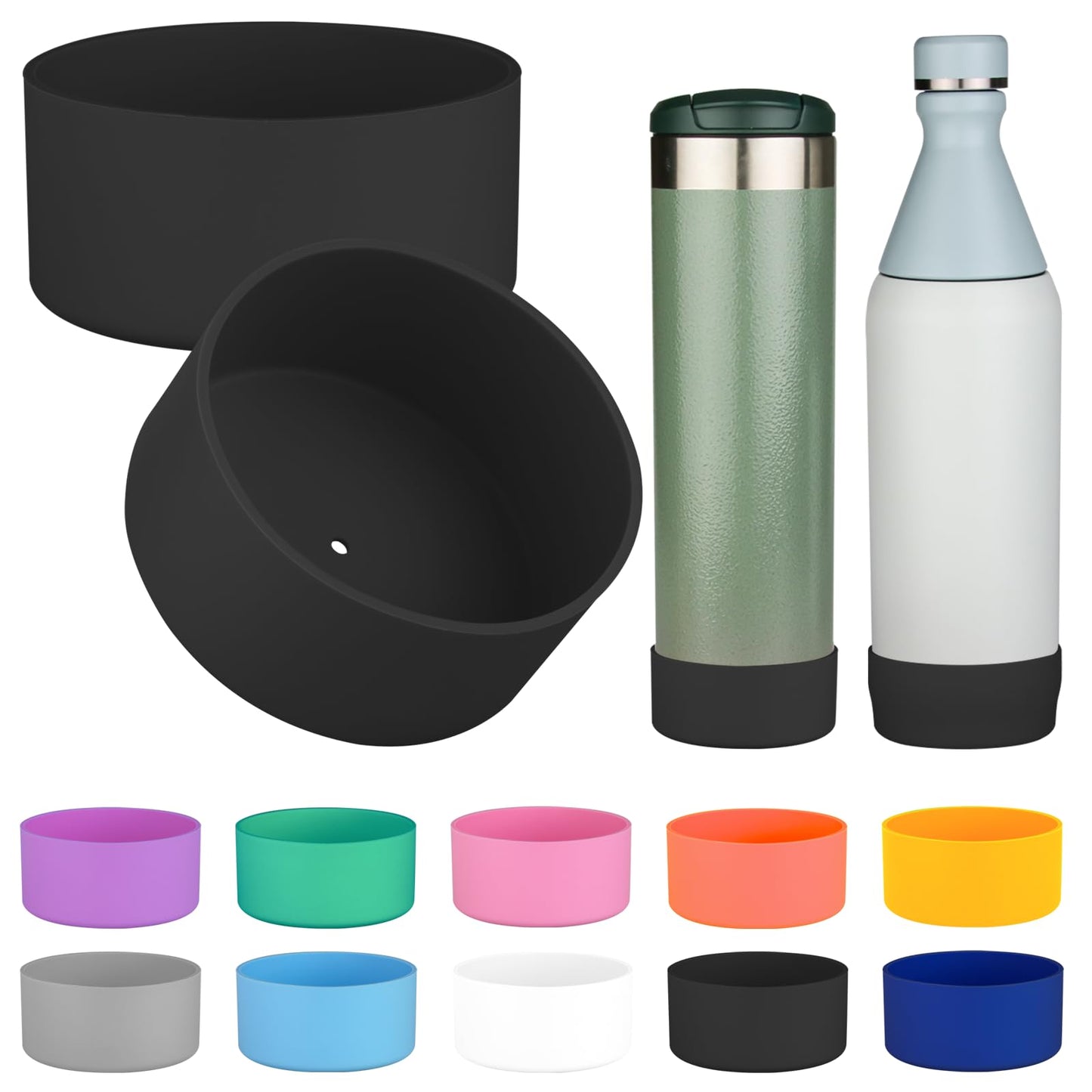 2PCS Silicone Water Bottle Boot for Stanley All Day Slim Bottle 20oz, Anti-Slip Protective Sleeve Bottom Bumper Protector for Stanley AeroLight Transit Bottle (Black)