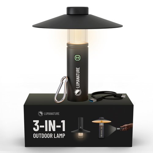 Rechargeable Camping Lantern – LED Outdoor Light with Flashlight & Lantern Modes, Magnetic Base & Hanging Hooks – Waterproof Emergency Light for Camping Backpacking Hiking & Power Outages - Black