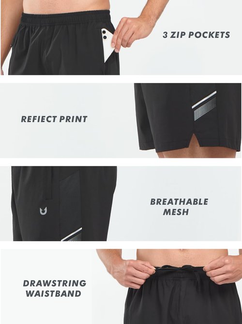 NORTHYARD Men's Athletic Running Shorts 5" Quick Dry Lightweight with Zip Pockets Gym Workout Active Black XL