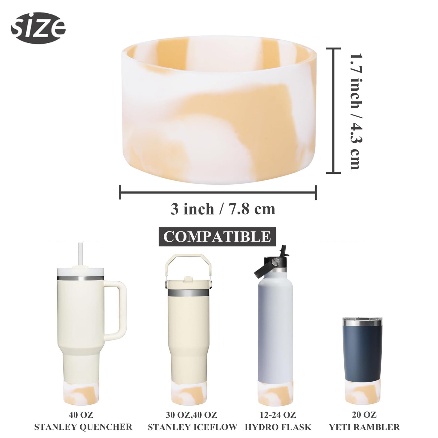 Jasenna Protective Silicone Boot for Stanley Quencher H2.0 40 oz & IceFlow Flip 20 oz 30 oz and hydroflask 12-24 oz, Anti-Slip Bottle Bottom Sleeve Cover(1-White Gold)