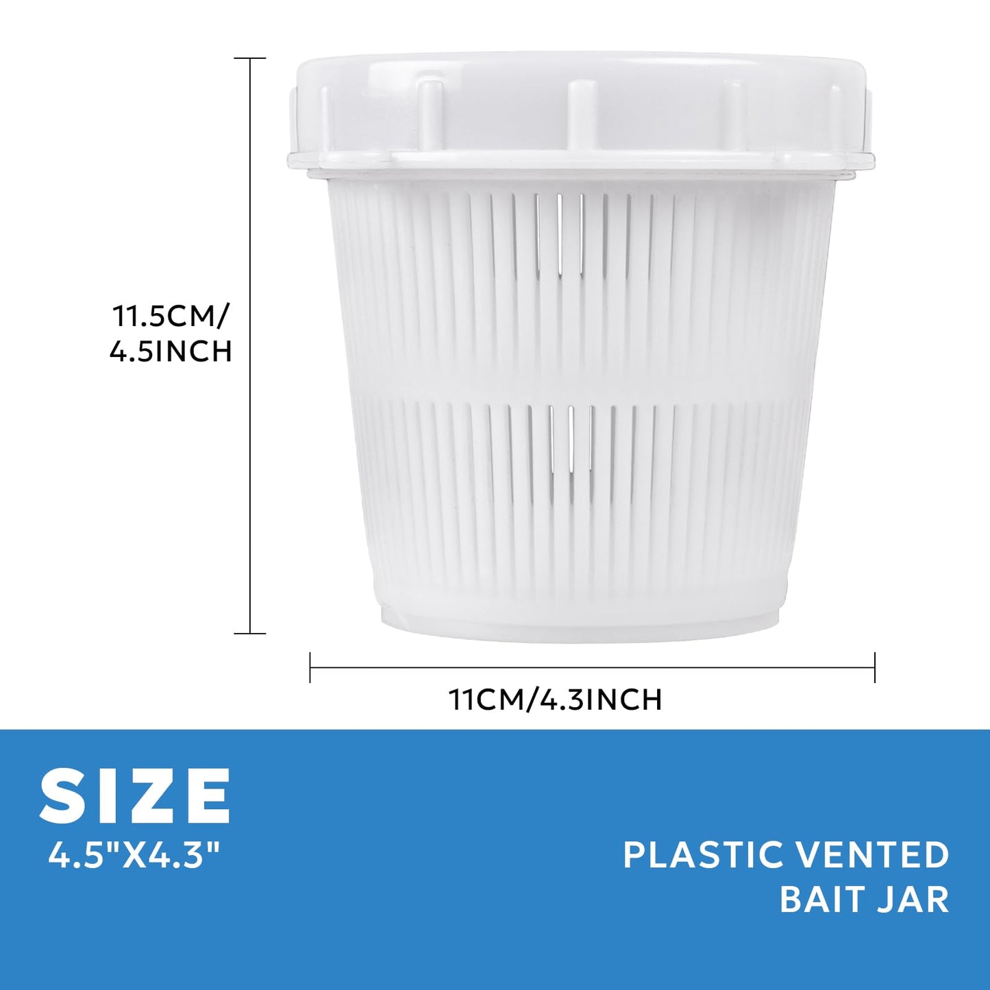 A1FISHER Plastic Vented Bait Jar Cup 1/2 Liter with Lid, White,3 Packs