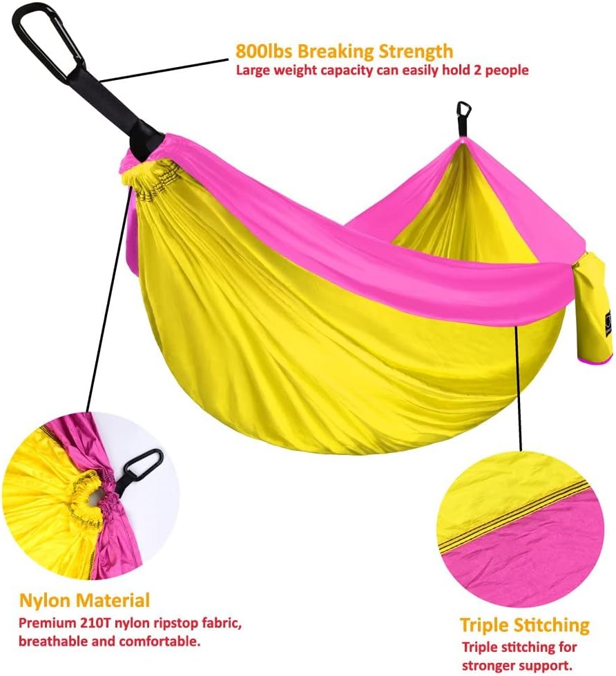 Gold Armour Camping Hammock - XL Double Hammock Portable Hammock Camping Accessories Gear for Outdoor Indoor with Tree Straps, USA Based Brand (Gray)