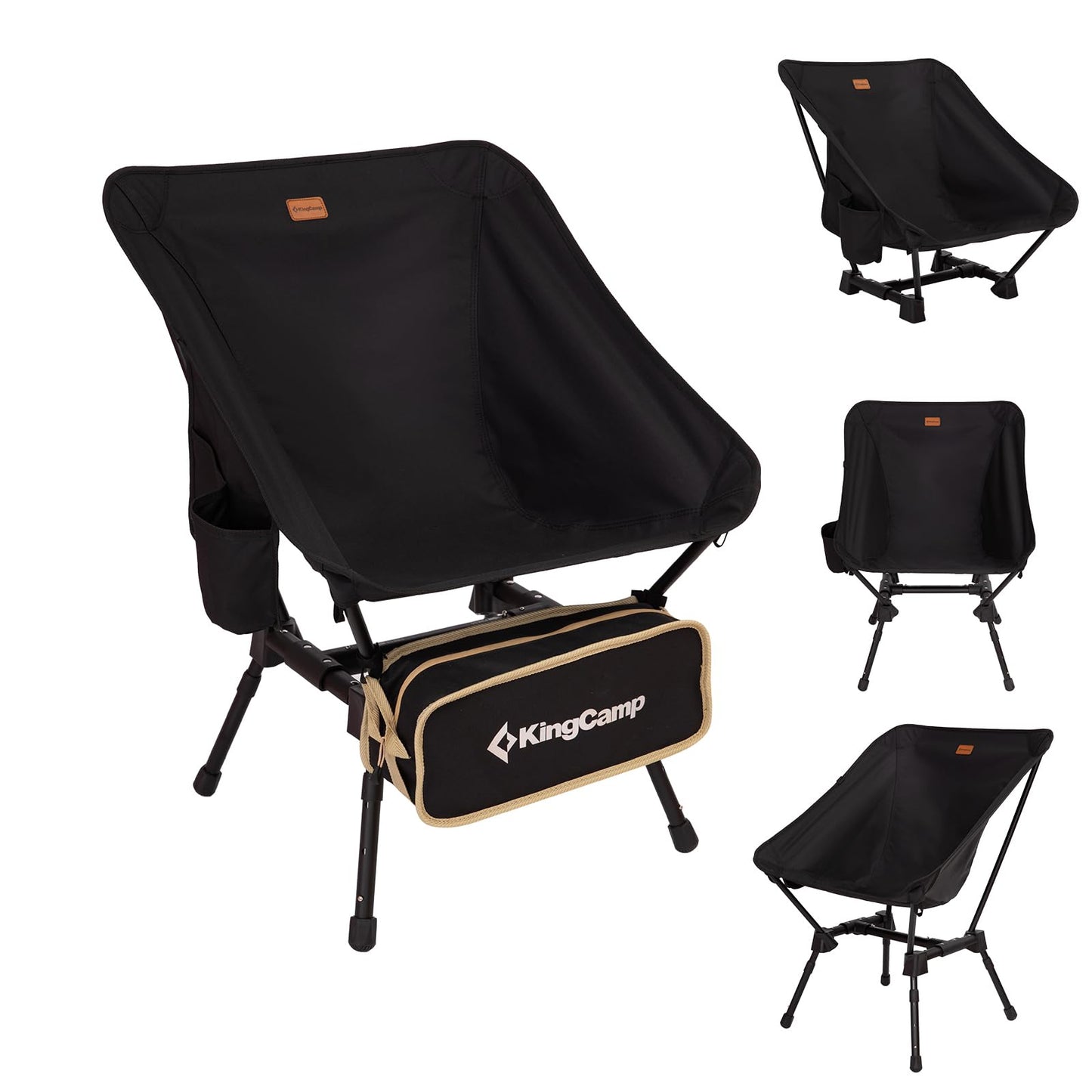 KingCamp Portable Backpacking Chair, 4-Position Adjustable Height Folding Compact Lightweight Camping Chairs with Cup Holders & Carry Bag for Outdoor Camp Hiking Lawn Fishing