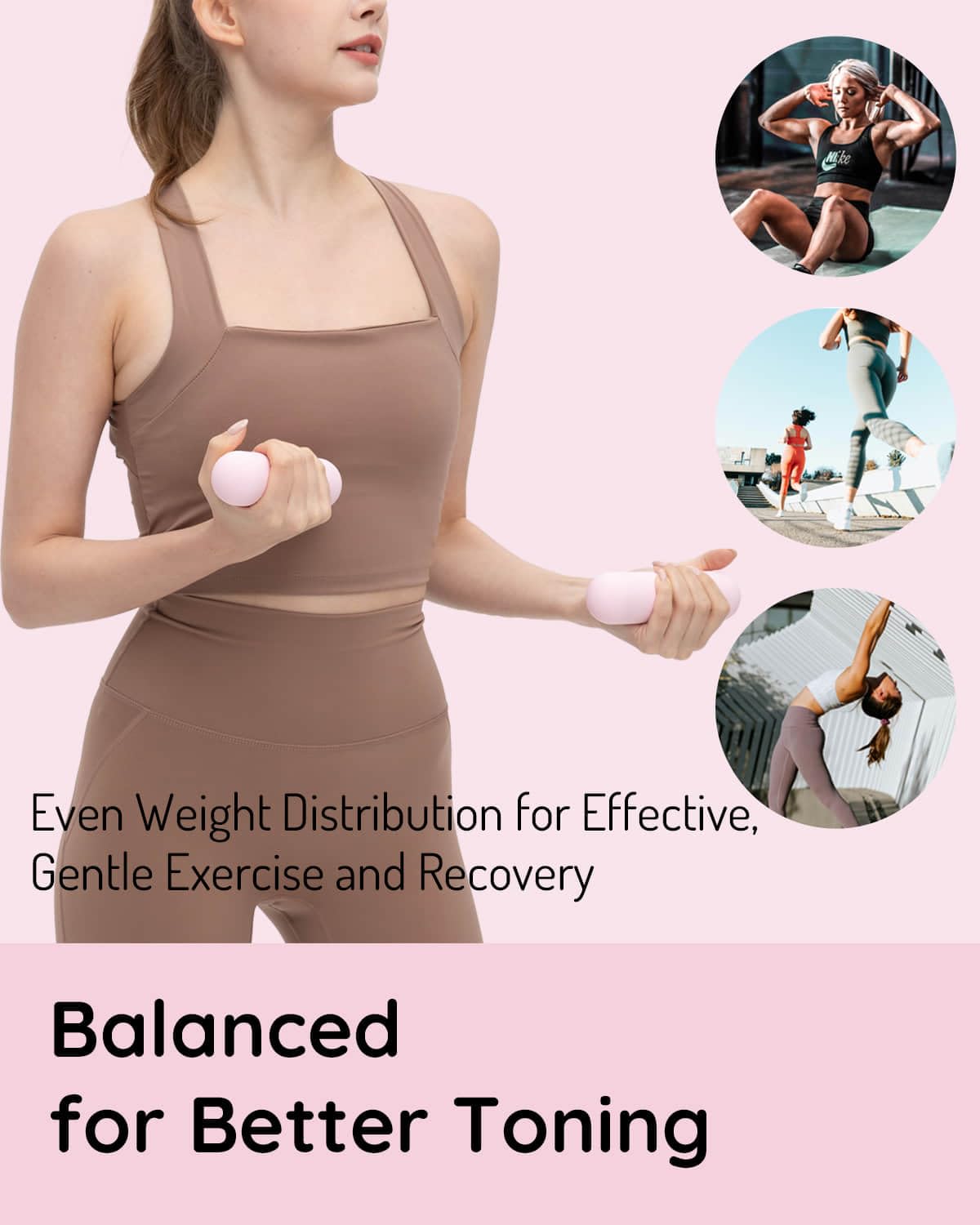 kure.fit Hand Weight Bars for Women (2.2 LB) | Resistance Booty Bands | Pilates, Yoga, Dance, Aerobics, Running, Cardio, Gym, Strength Training | Non-Slip | Portable Dumbbells | Women & Men | Pink