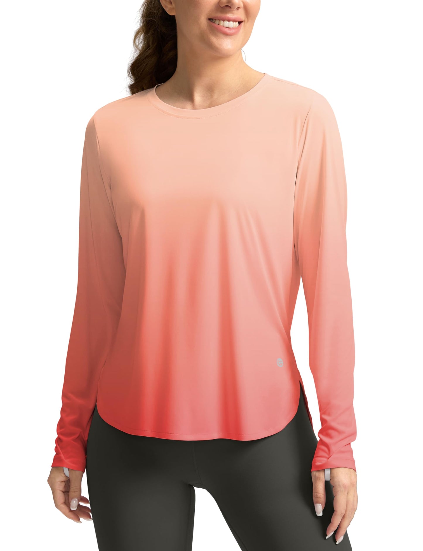 Women's Sun Shirts UPF 50+ Long Sleeve UV Protection Shirt Lightweight Quick Dry Workout Hiking Tops for Women(Orange/Red Gradient,XL)