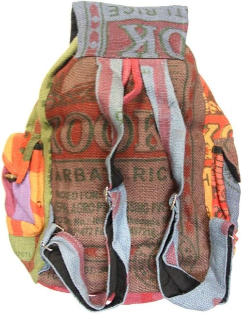 DharmaObjects Recycled Jute Rice Bag Backpack Hand Made Nepal