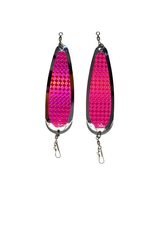 KOKOPROS Kokanee Salmon Finished Teardrop Fishing Flashers 5-1/2" - Chrome Plated Hot Pink - Reflective Design for Salmon & Trout Fishing - 2 Pack