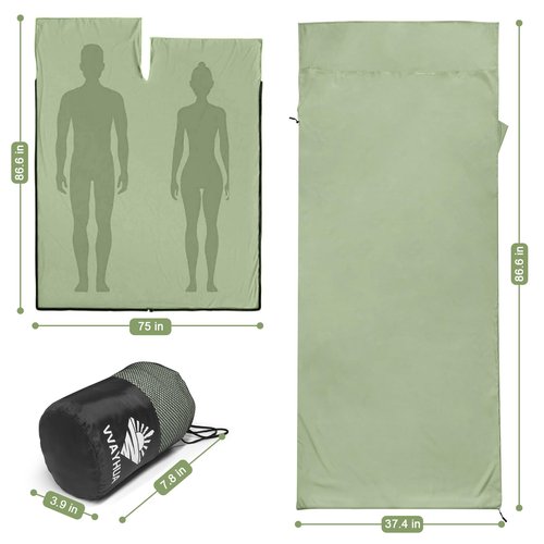 Sleeping Bag Liner, Self Tan Sleep Sack, Adult Sleep Sack, Two-Way-Zipper Expose Feet Separately, Portable Single Camping Travel Sheets for Hotel,Hostels,Business Trips