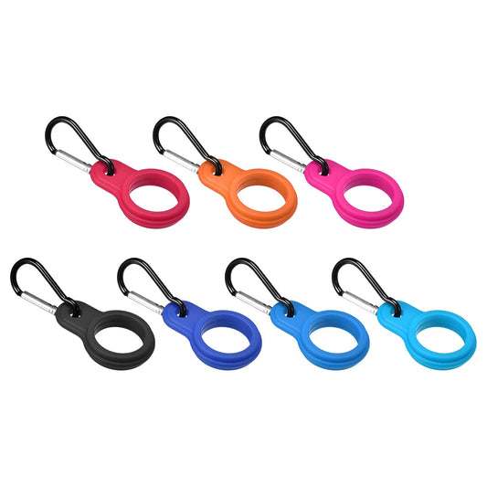 PATIKIL Silicone Water Bottle Clip with Buckle, 7 Pack Drink Holder Hook Keychain Clip Ring for Outdoor Activities Daily Use, Black Buckle