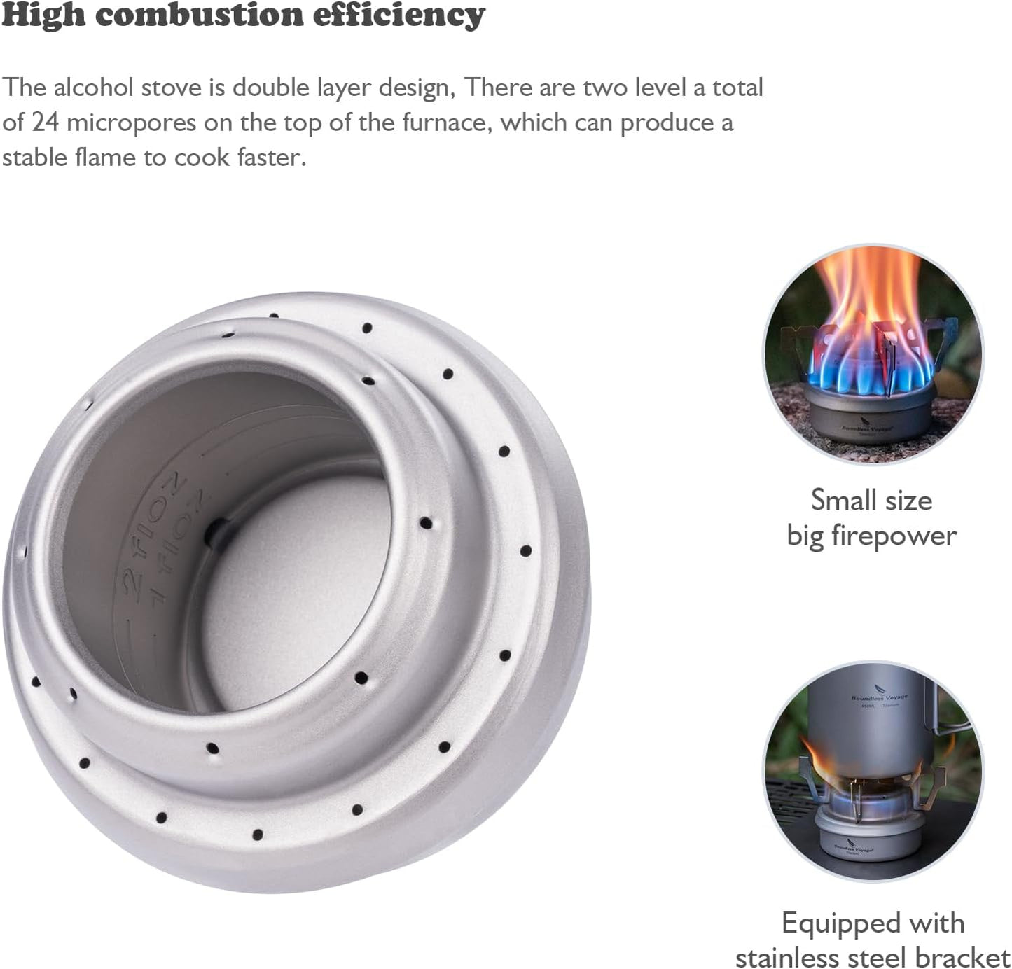 iBasingo Ultralight Titanium Camping Alcohol Stove 60ml Portable Mini Spirit Burner with Stand Compact Backpacking Stove for Outdoor Cooking, Hiking, Picnics & Survival Gear Ti2001C