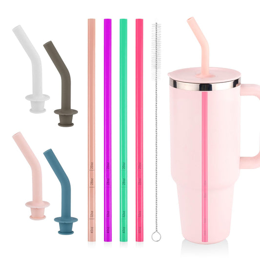 4pcs Replacement Straw for Hydro Flask Tumbler 40/32/28/20oz, BPA Free Reusable Plastic Travel Mug Cup Straw Accessories with Brush and 4 Silicone Straw Tips for Water Bottle Accessories (8 Colors)